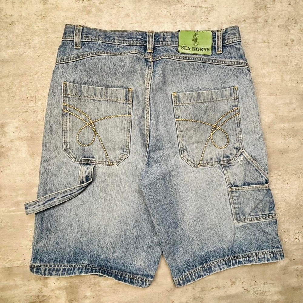 Sea Horse Carpenter Skater Jorts 32 Blue Y2K Embroidered Denim Shorts